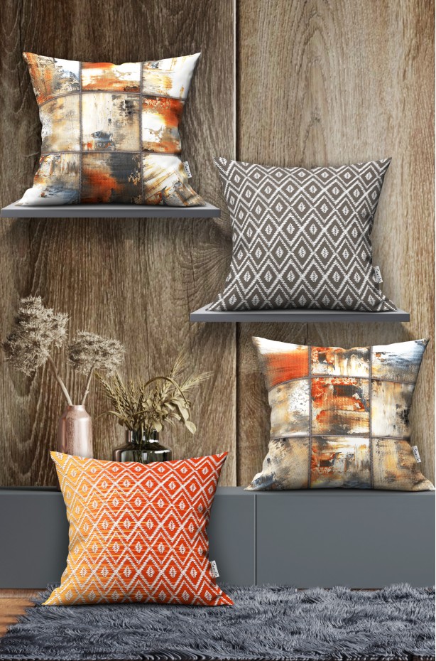 PATCHWORK DESENLİ MODERN ÇİFT TARAFLI DİJİTAL BASKILI KIRLENT KILIFI 4'LÜ SET ( KRL 02 )