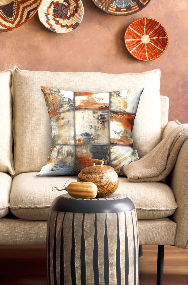 PATCHWORK DESENLİ MODERN ÇİFT TARAFLI DİJİTAL BASKILI KIRLENT KILIFI 4'LÜ SET ( KRL 02 )