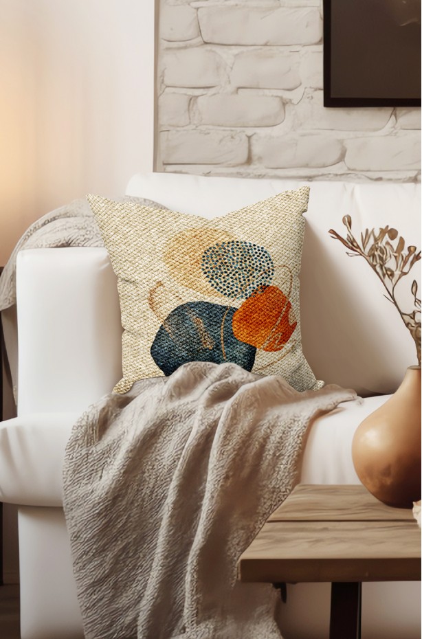 MODERN ABSTRACT DESENLİ SOYUT MOTİFLİ ÇİFT TARAFLI DİJİTAL BASKILI KIRLENT KILIFI 4'LÜ SET ( KRL 24 )