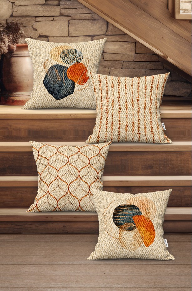 MODERN ABSTRACT DESENLİ SOYUT MOTİFLİ ÇİFT TARAFLI DİJİTAL BASKILI KIRLENT KILIFI 4'LÜ SET ( KRL 24 )