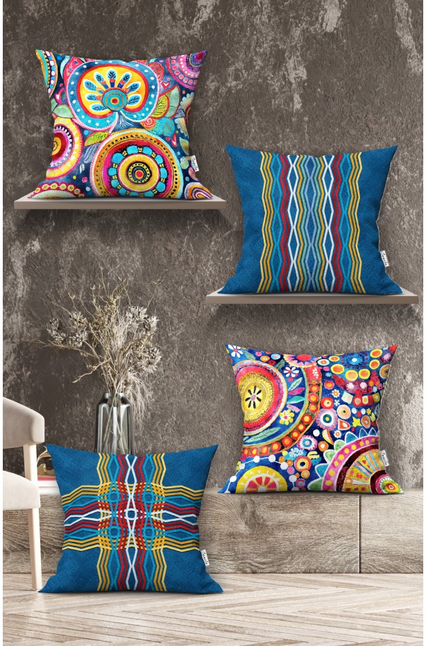 KARNAVAL MOTİFLİ ÇOK RENKLİ ÇİFT TARAFLI DİJİTAL BASKILI KIRLENT KILIFI 4'LÜ SET ( KRL 50 )