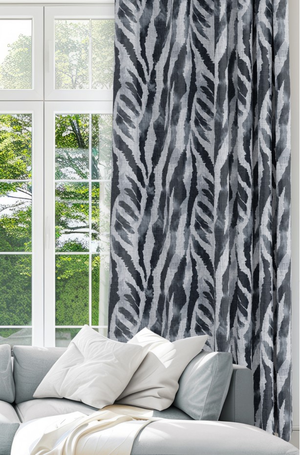 Zebra Çizgileri Desenli Mavi Renkli Dijital Baskılı Modern Fon Perde - 140x270 cm
