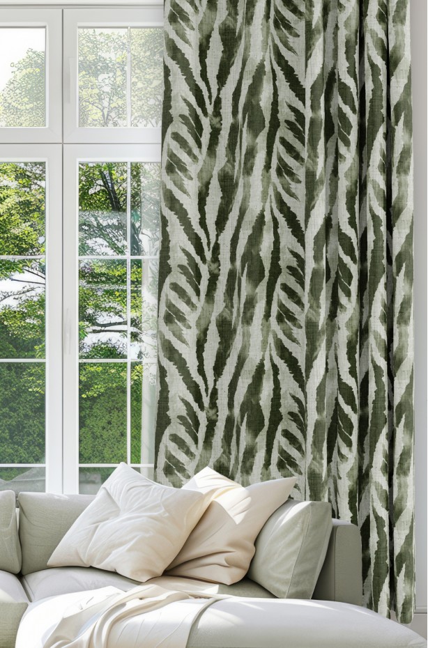 Zebra Çizgileri Desenli Yeşil Renkli Dijital Baskılı Modern Fon Perde - 140x270 cm