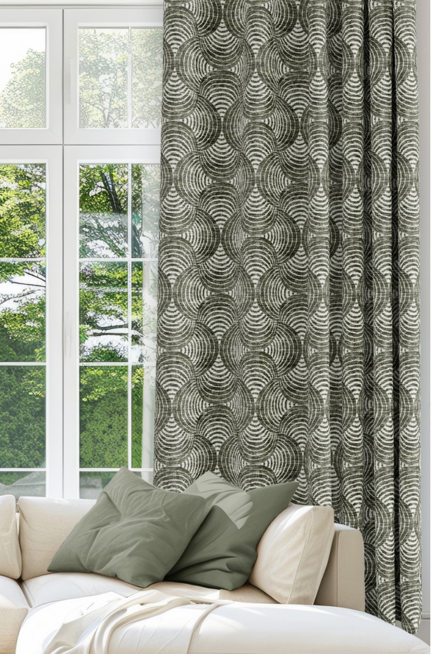 Geometrik Çember Desenli Yeşil Renkli Dijital Baskılı Modern Fon Perde - 140x270 cm