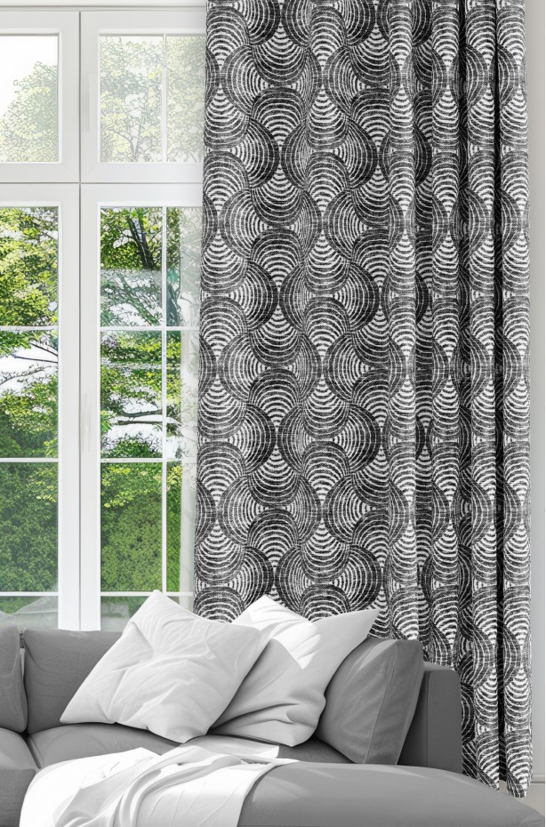 Geometrik Çember Desenli Füme Renkli Dijital Baskılı Modern Fon Perde - 140x270 cm