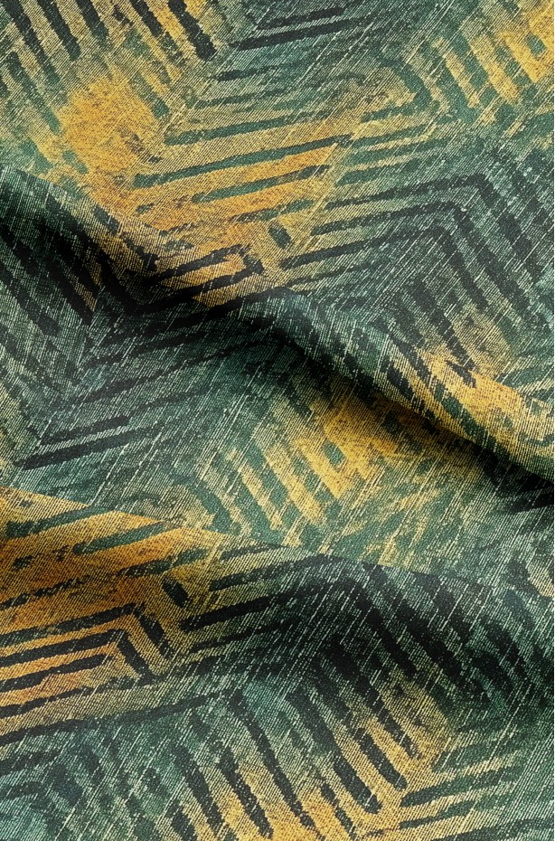 Yeşil Sarı Tropikal Desenli Modern Fon Perde - 140x270 cm