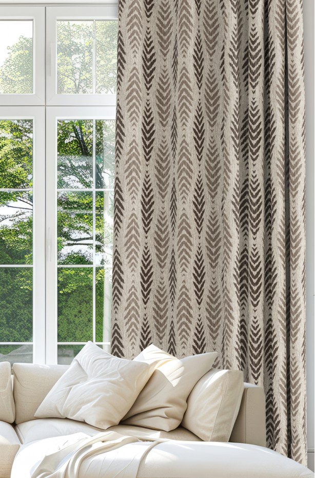 Kahverengi Zigzag Desenli Modern Fon Perde - 140x270 cm