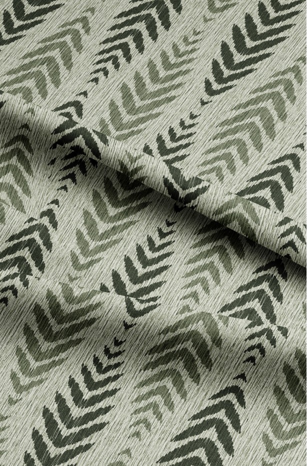 Yeşil Zigzag Desenli Modern Fon Perde - 140x270 cm