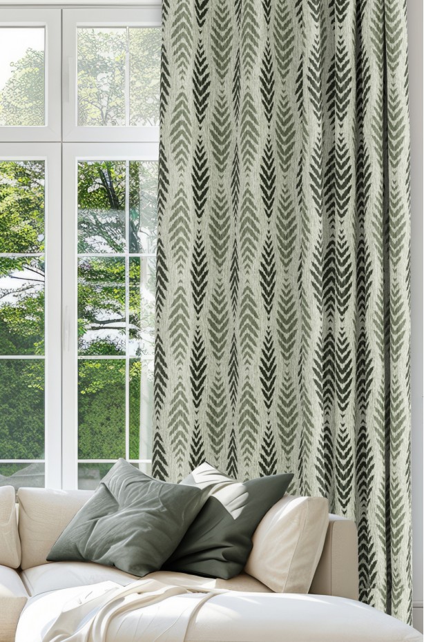 Yeşil Zigzag Desenli Modern Fon Perde - 140x270 cm
