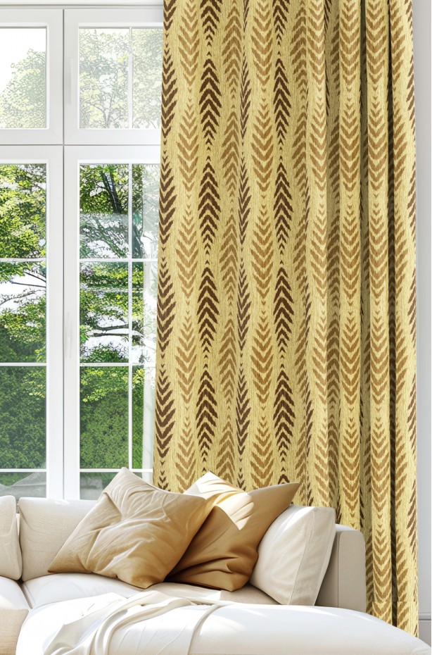 Sarı Zigzag Desenli Modern Fon Perde - 140x270 cm