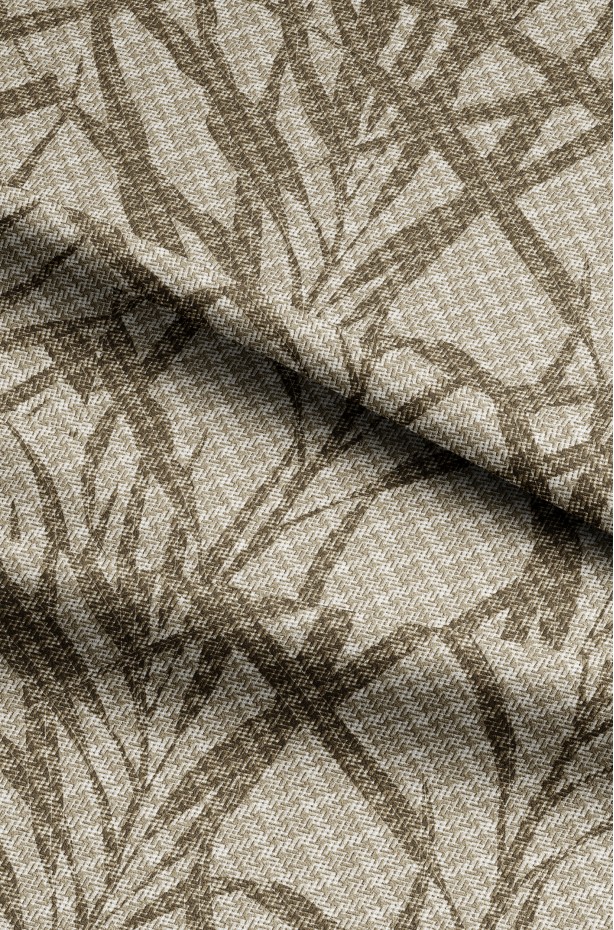 Bej Üzeri Kahverengi Yaprak Desenli Fon Perde - 140x270 cm