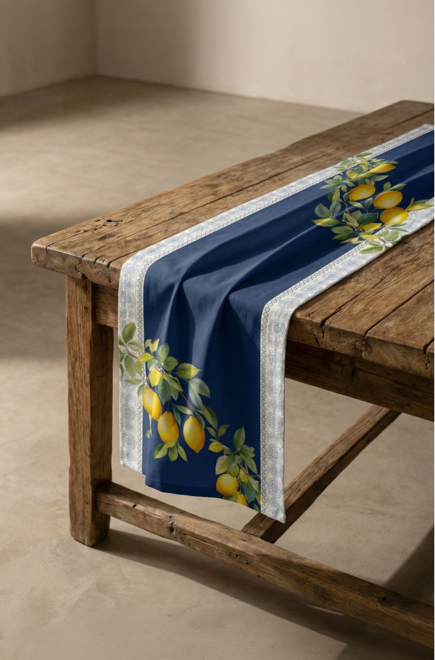 CANİLA EPHESUS Limon Deseni Lacivert Detaylı Runner 45 x 145 Cm 1 ADET ( EPHESUS R1 )