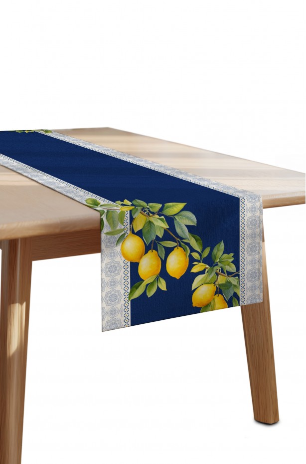 CANİLA EPHESUS Limon Deseni Lacivert Detaylı Runner 45 x 145 Cm 1 ADET ( EPHESUS R1 )