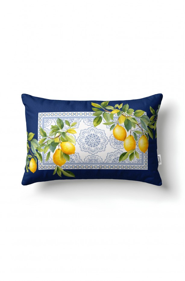 CANİLA EPHESUS Limon Desenli Lacivert Dikdörtgen Kırlent 33 x 53 Cm Çift Taraflı Kırlent Kılıfı 1 ADET ( EPHESUS 1)