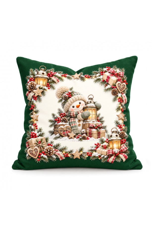Dijital Baskılı Yeni Yıl Kırlent Kılıfı. Happy Noel Yılbaşı Desenli Çift Taraflı Kullanım 43x43cm 2'li SET ( NOEL163 )