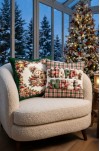 Dijital Baskılı Yeni Yıl Kırlent Kılıfı. Happy Noel Yılbaşı Desenli Çift Taraflı Kullanım 43x43cm 2'li SET ( NOEL163 )