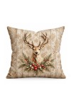 Dijital Baskılı Yeni Yıl Kırlent Kılıfı. GEYİK Yılbaşı Desenli Çift Taraflı Kullanım 43x43cm 2'li SET ( NOEL165 )
