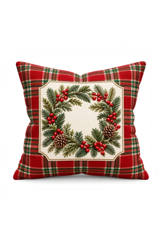 Dijital Baskılı Kapı Süsü Yılbaşı Desenli. Yılbaşı Dekor Çift Taraflı KIRLENT KILIFI 43x43cm 2'li SET ( NOEL167 )