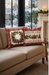 Dijital Baskılı Kapı Süsü Yılbaşı Desenli. Yılbaşı Dekor Çift Taraflı KIRLENT KILIFI 43x43cm 2'li SET ( NOEL167 )
