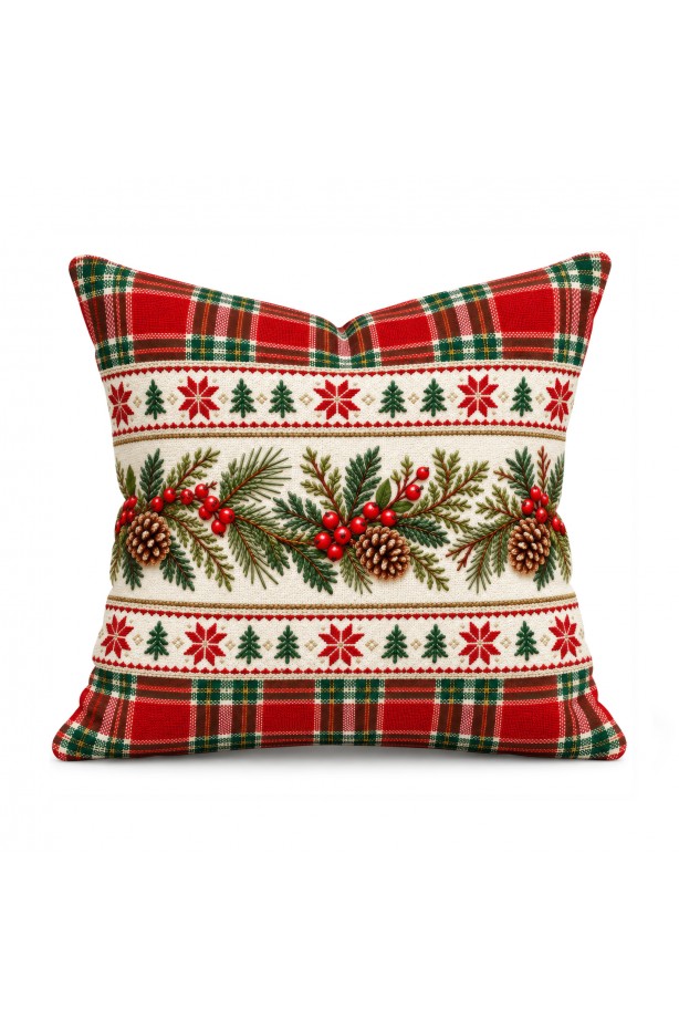 Dijital Baskılı Kapı Süsü Yılbaşı Desenli. Yılbaşı Dekor Çift Taraflı KIRLENT KILIFI 43x43cm 2'li SET ( NOEL167 )