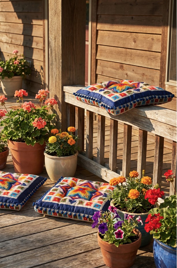CANİLA Modern  Mavi Şeker Motifli Renkli Sandalye Minderi 43x43x7 Cm 1 ADET ( MİNDER 3 )