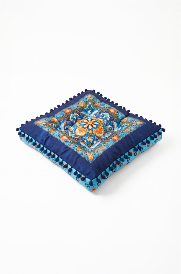 CANİLA Modern Lacivert Dolce Vita Motifli Sandalye Minderi 43x43x7 Cm 1 ADET ( MİNDER 4 )