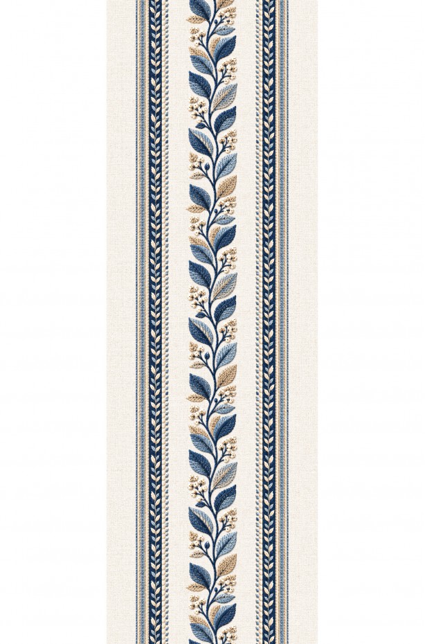 Dijital Baskılı Süet Runner. Blues Zarif Desenli Model 45 x 150 Cm Dikişli Runner. ( BLUES RUNNER )