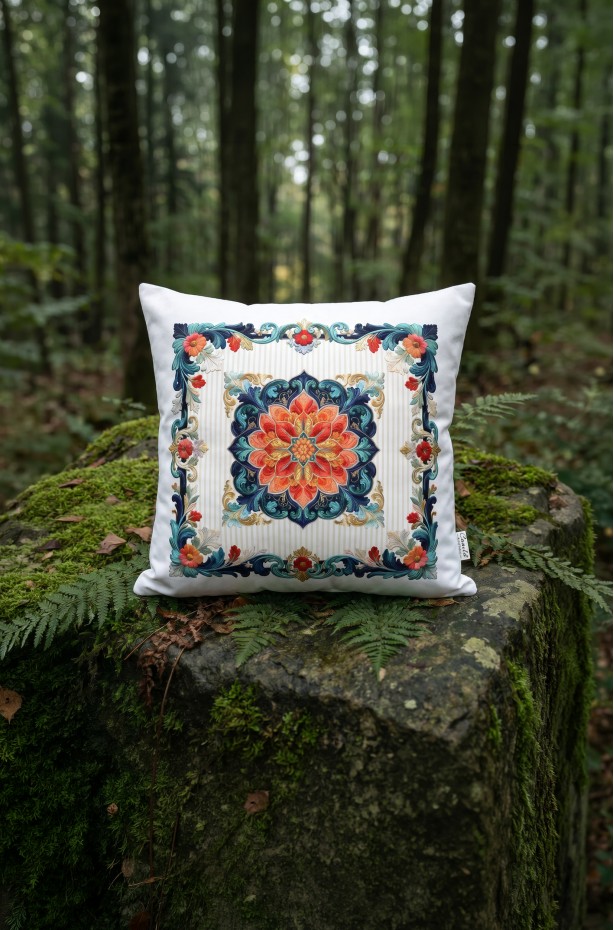 CANİLA BUTTERFLY Motif Desenli Çok Renkli Kare Kırlent 43 x 43 Cm Çift Taraflı Kırlent Kılıfı 1 ADET ( BUTTERFLY 3 )