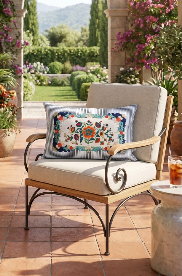 CANİLA BUTTERFLY Çiçek ve Kelebek Motif Desenli Dikdörtgen Kırlent 33 x 53 Cm Çift Taraflı Kırlent Kılıfı 1 ADET ( BUTTERFLY 4 )
