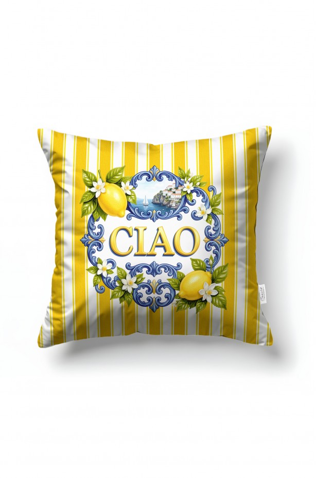 CANİLA CIAO Desenli Limoncello  Kare Kırlent Kılıfı 43 x 43 Cm Çift Taraflı Kırlent Kılıfı 1 ADET ( CIAO 2 )