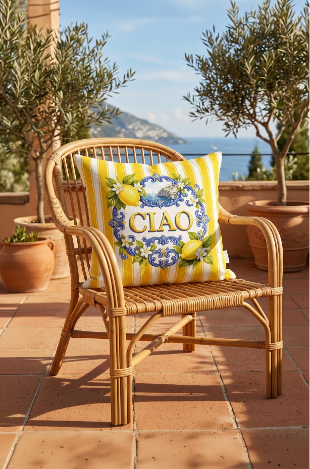 CANİLA CIAO Desenli Limoncello  Kare Kırlent Kılıfı 43 x 43 Cm Çift Taraflı Kırlent Kılıfı 1 ADET ( CIAO 2 )