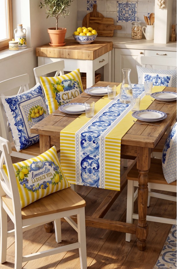 CANİLA CIAO Desenli Limoncello  Kare Kırlent Kılıfı 43 x 43 Cm Çift Taraflı Kırlent Kılıfı 1 ADET ( CIAO 2 )