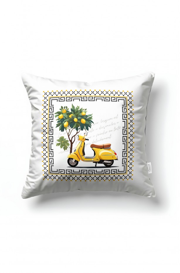 CANİLA DOLCE VİTA Desenli Beyaz Kare Kırlent 43 x 43 Cm Çift Taraflı Kırlent Kılıfı 1 ADET ( DOLCE VİTA 3 )