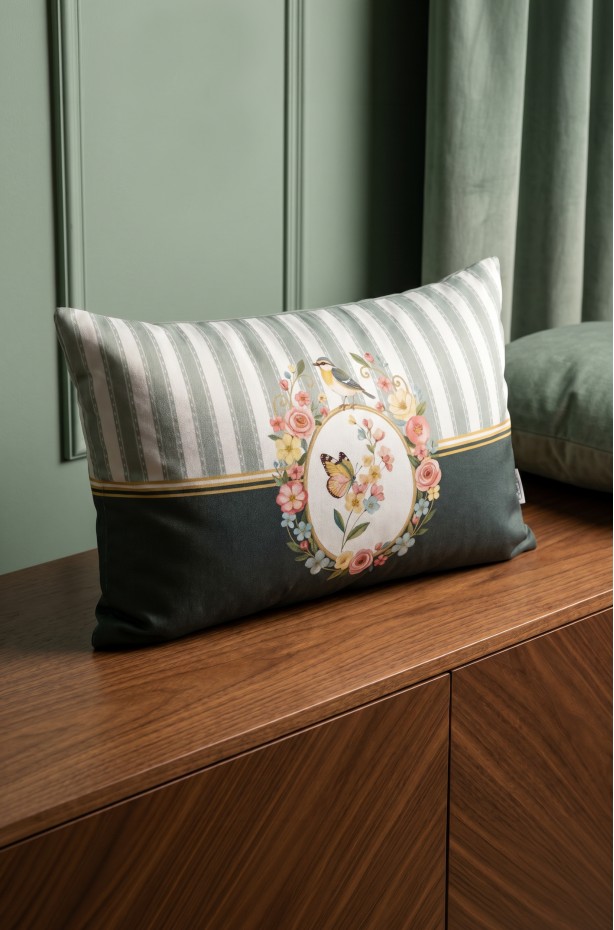 Yeşil Kuş Studio Yastık Kılıfı 33 x 53 cm Dikdörtgen 1 Adet Kırlent Kılıfı 1 ADET ( KUŞ 4 )