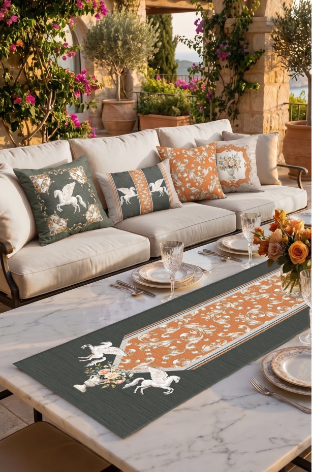 PEGASUS desenli Masa Runner. 45 x 145 cm 1 Adet Dikişli Runner 1 ADET ( PEGASUS R1 )