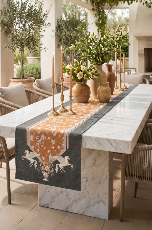 PEGASUS desenli Masa Runner. 45 x 145 cm 1 Adet Dikişli Runner 1 ADET ( PEGASUS R1 )