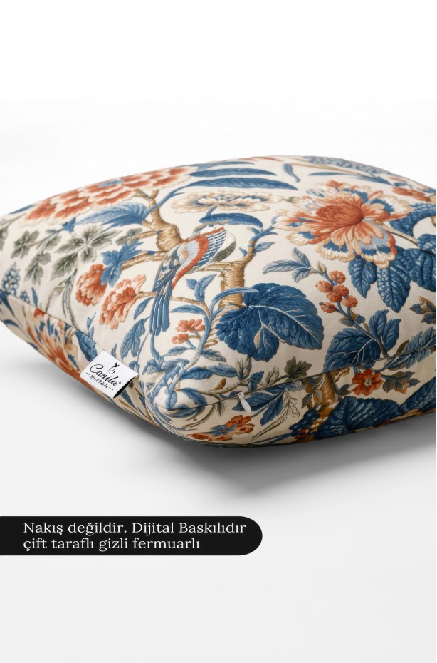 SAFİR Dijital Baskılı Çiçek Desenli Kare Kırlent Kılıfı 43 x 43 Cm Çift Taraflı Kırlent Kılıfı 1 ADET ( SAFİR 1 )