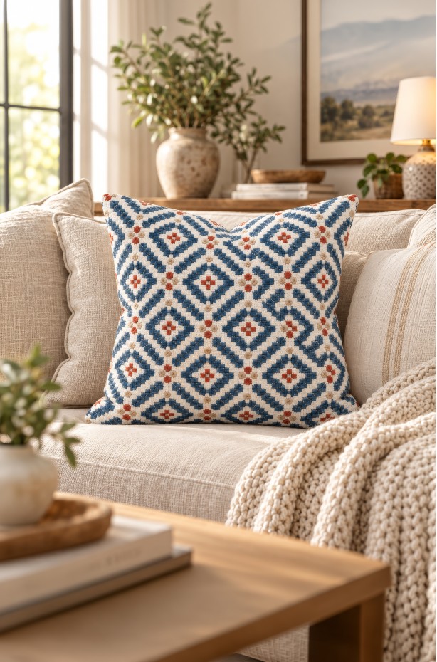 SAFİR Dijital Baskılı Geometrik Desenli Kare Kırlent Kılıfı 43 x 43 Cm Çift Taraflı Kırlent Kılıfı 1 ADET ( SAFİR 2 )