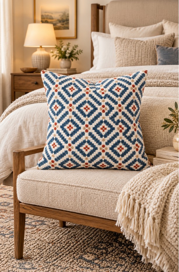 SAFİR Dijital Baskılı Geometrik Desenli Kare Kırlent Kılıfı 43 x 43 Cm Çift Taraflı Kırlent Kılıfı 1 ADET ( SAFİR 2 )