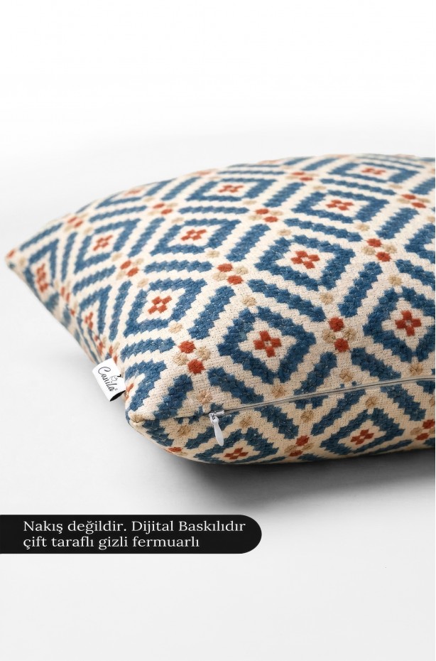 SAFİR Dijital Baskılı Geometrik Desenli Kare Kırlent Kılıfı 43 x 43 Cm Çift Taraflı Kırlent Kılıfı 1 ADET ( SAFİR 2 )