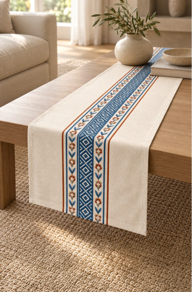 Safir Modern Dijital Baskılı 4 Kırlent Kılıfı 1 Runner 5'li SET. Salon Takımı Çift Taraflı Kırlent Kılıfı. ( SAFİR SET )