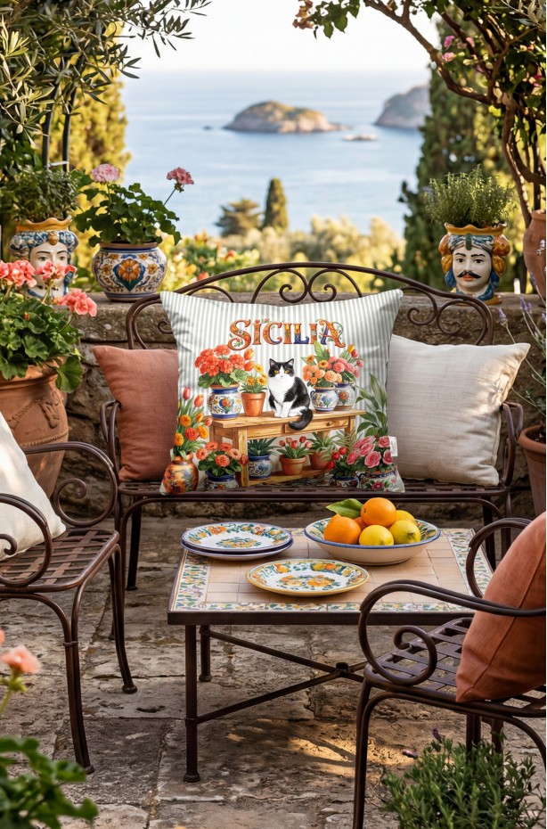 CANİLA SİCİLİA Kedi Desenli Çiçekli Kare Kırlent 43 x 43 Cm Çift Taraflı Kırlent Kılıfı 1 ADET ( SİCİLİA 1 )