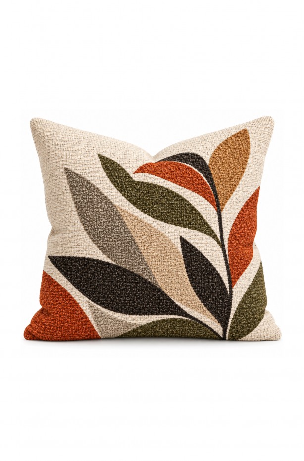 Dijital Baskılı Yaprak Desenli Kare Kırlent Kılıfı 43 x 43 Cm Çift Taraflı Kırlent Kılıfı 1 ADET ( TERRA 1 )