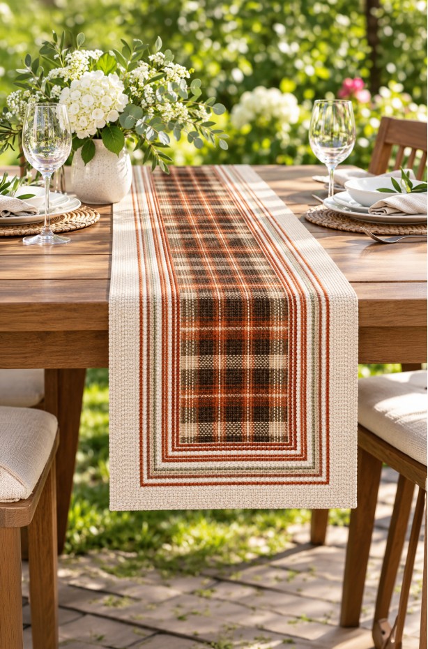 Dijital Baskılı Süet Runner. TERRA Zarif Desenli Model 45 x 150 Cm Dikişli Runner. ( TERRA RUNNER )