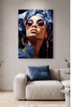 Blue Vogue Kadın Kanvas Tablo – Modern Fashion Portre Duvar Dekoru | Süet Kumaş Üzerine Dijital Baskı ( TABLO 3 )